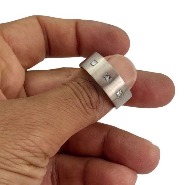 18ct White Gold Diamond Wide Mens Ring Band 9mm