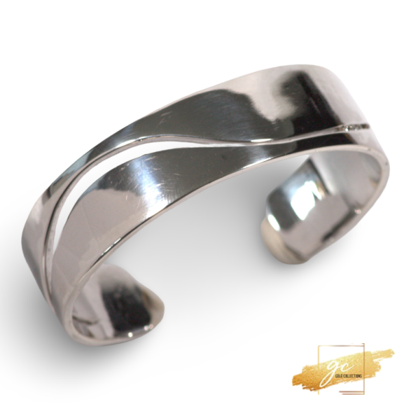 Modern Sterling Silver Cuff Bangle Diamond