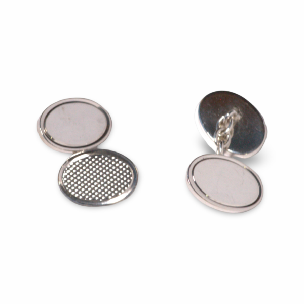 Vintage Sterling Silver Oval Engine Turned Cufflinks