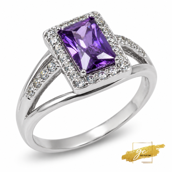 Sterling Silver Purple Stone & Cubic Zirconia Ring