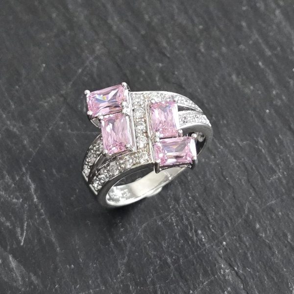Sterling Silver Pink Cubic Zirconia Cocktail Ring