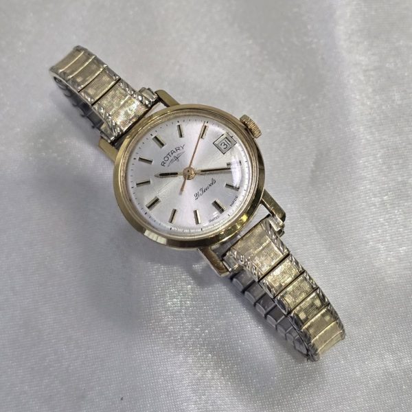 Rotary 21 Jewel Mechanical Date Gold Plated Ladies Watch 21mm