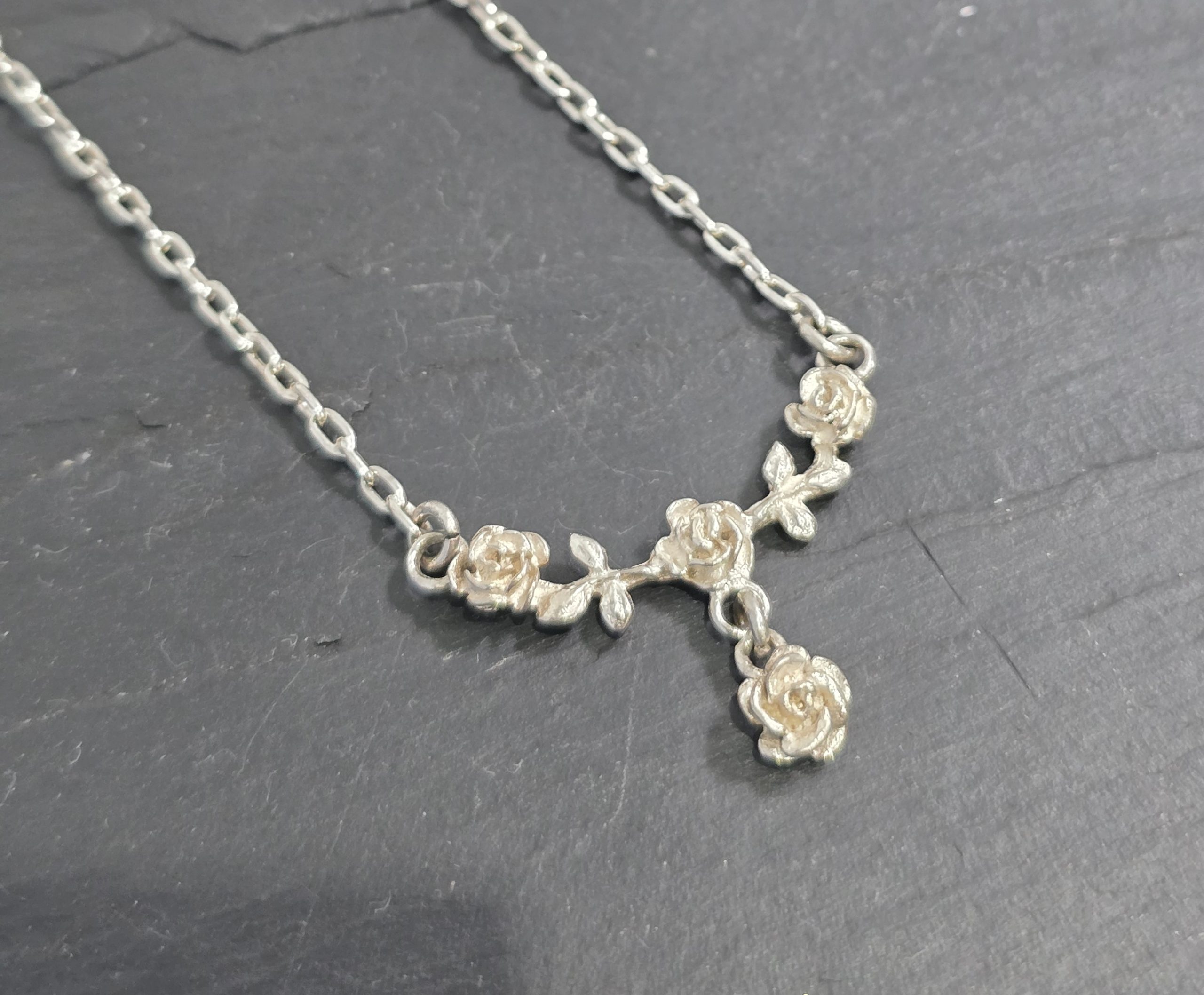 Sterling Silver Rose Station Necklace