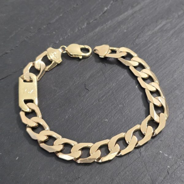 9ct Gold Curb Link Bracelet Mens 11mm