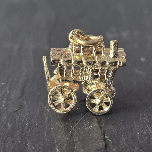 Vintage 9ct Gold Opening Horse Drawn Stagecoach Charm